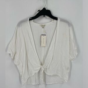 Sim & Sam White Crop Blouse with Tie Front and Short Sleeves size L